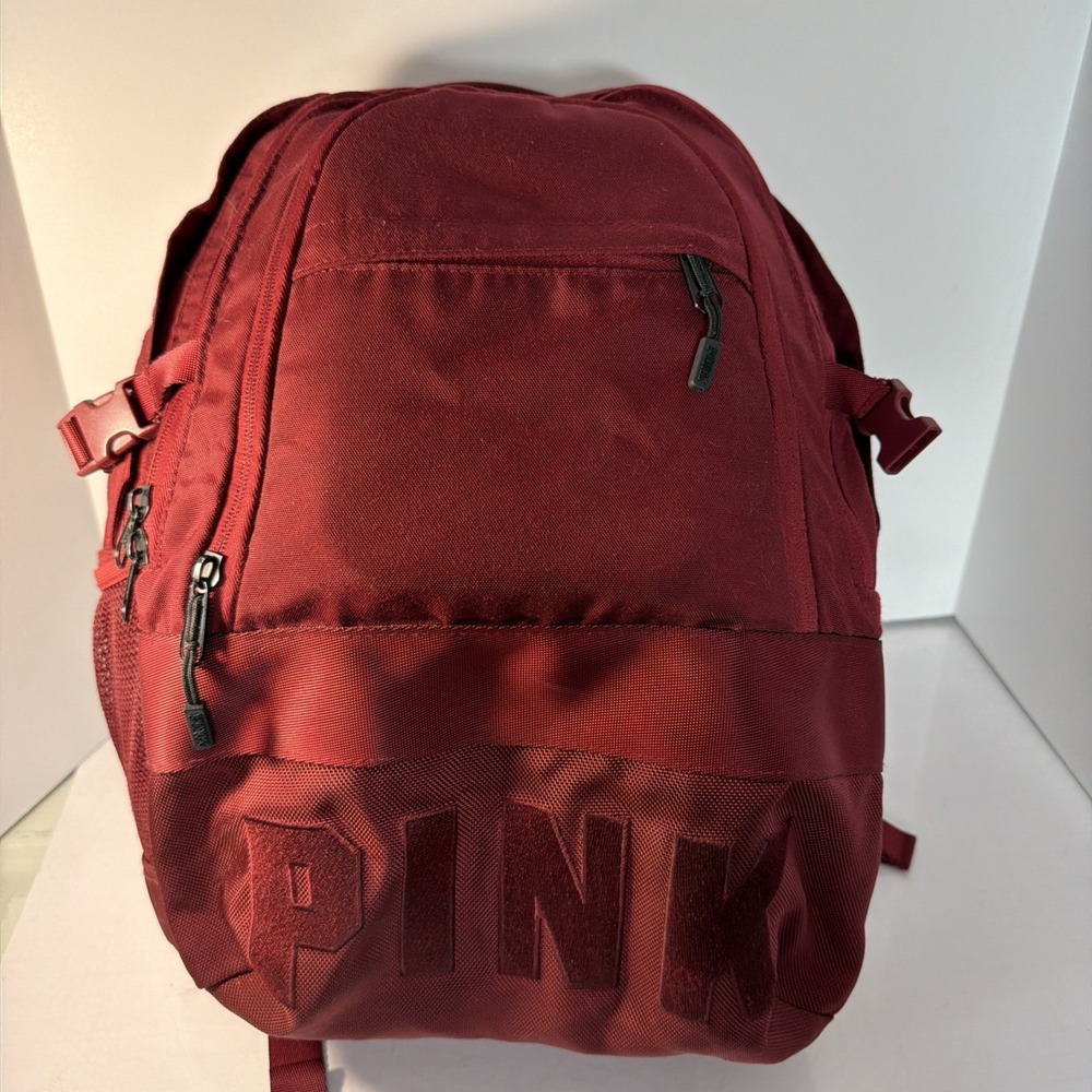 Victoria's Secret PINK Collegiate Backpack Ruby Travel Laptop Book Bag 19"Strong